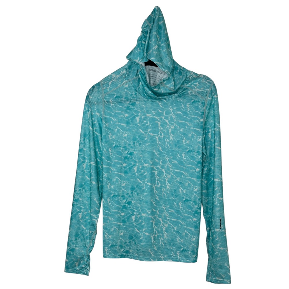 Terramar Performance Hoodie Small Aqua Water Print W9290 Long Sleeve Active Top